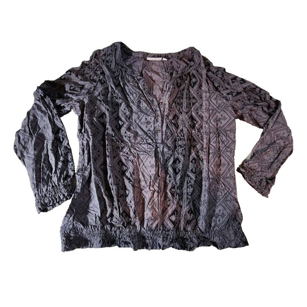 St John’s Bay Black Grey V Neck Pullover Top With Elastic Waist/Wrist Size XL